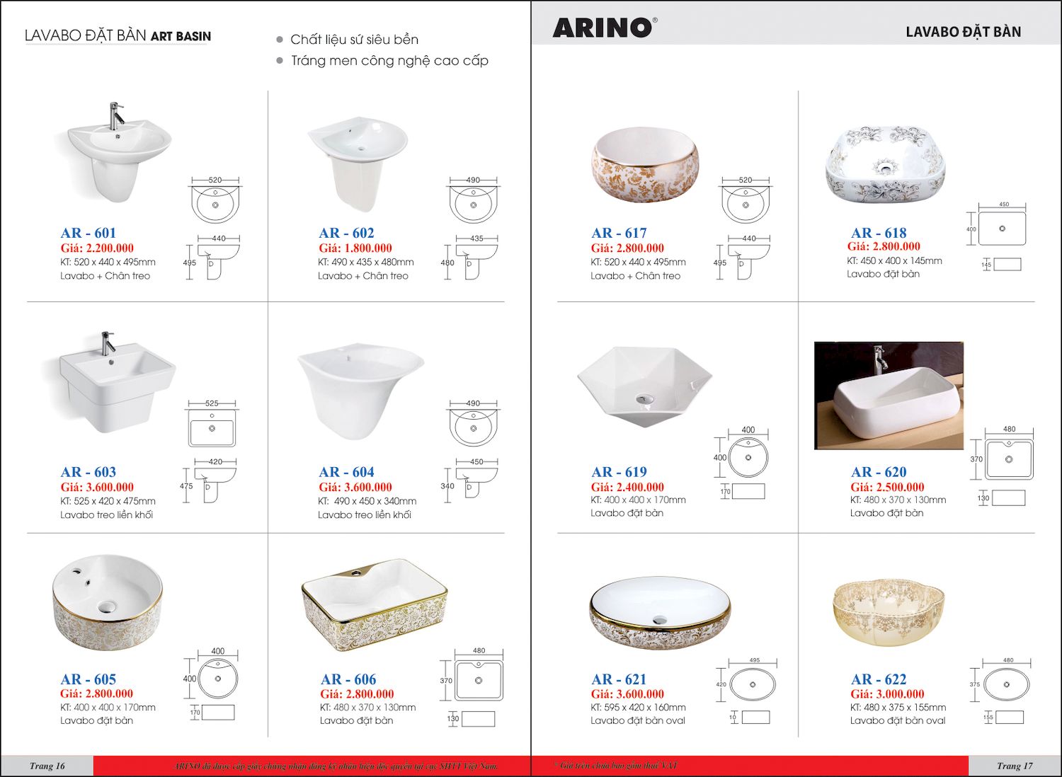 Thiết bị vệ sinh ARINO Catalogue và Bảng giá mới nhất /Page 9